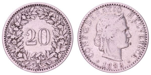 SWITZERLAND 20 rappen 1883 VF-