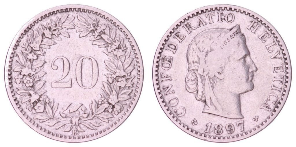 SWITZERLAND 20 rappen 1897 VF-