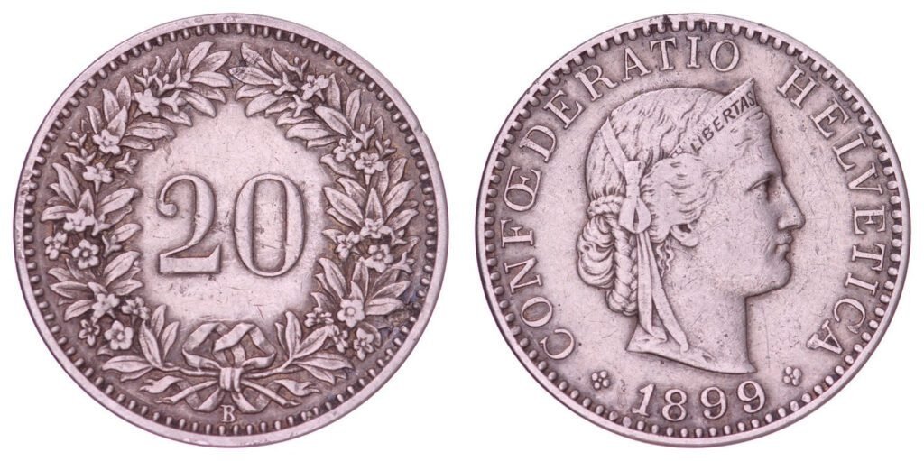 SWITZERLAND 20 rappen 1899 VF