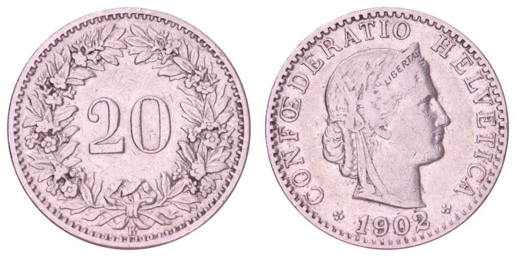 SWITZERLAND 20 rappen 1902 VF