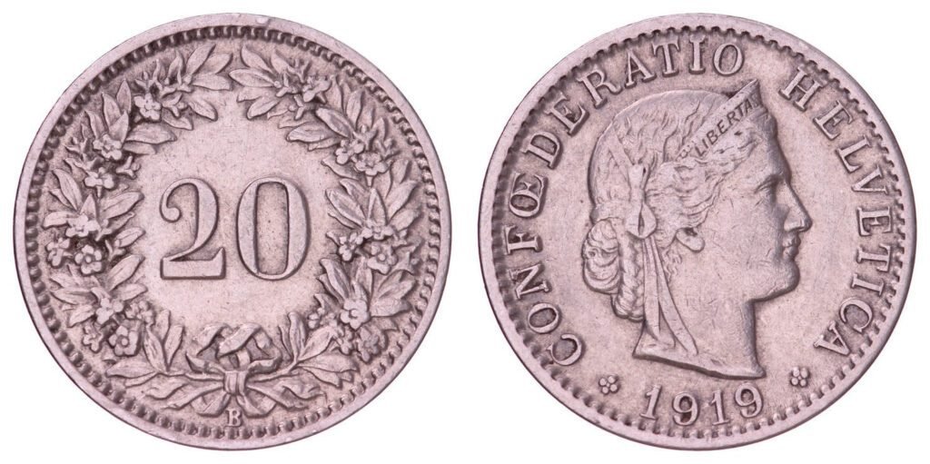 SWITZERLAND 20 rappen 1919 VF