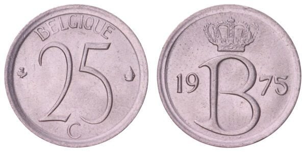BELGIUM 25 centimes 1975 / French text / UNC