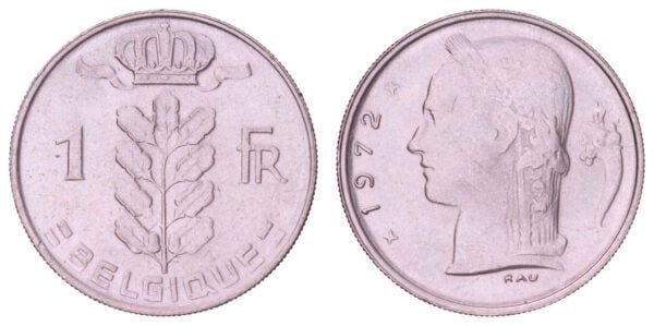 BELGIUM 1 franc 1972 / French text / XF