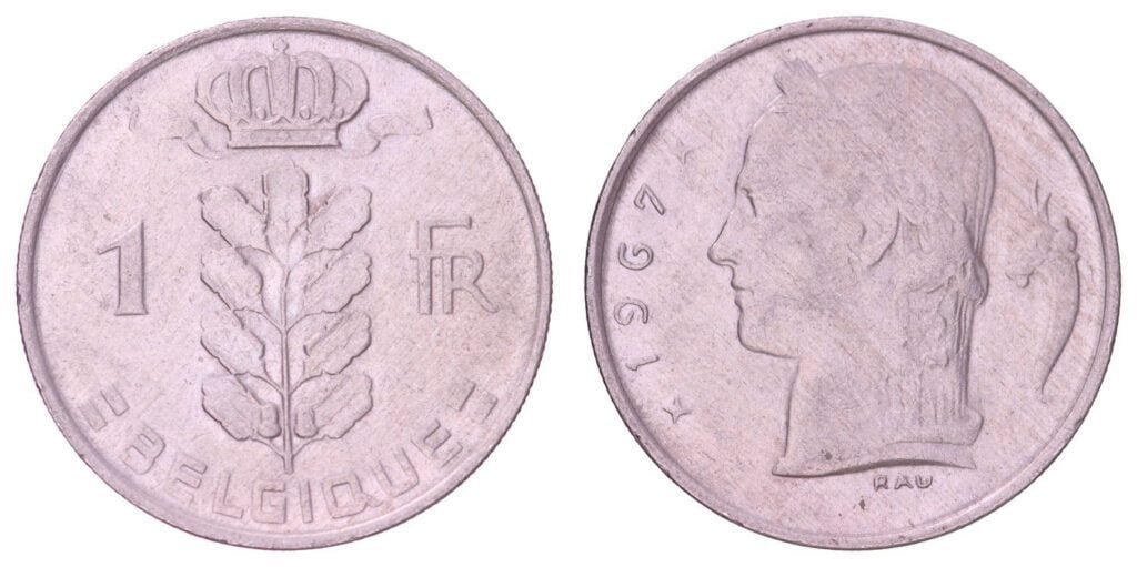 BELGIUM 1 franc 1967 / French text / XF