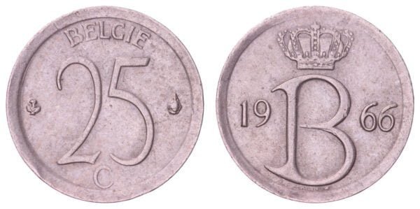 BELGIUM 25 centimes 1966 / Dutch text / VF+