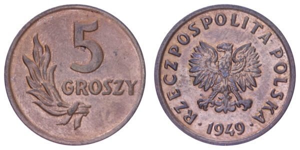 POLAND 5 groszy 1949 XF