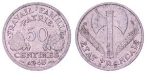 FRANCE 50 centimes 1943 / WWII Vichy regime / VF