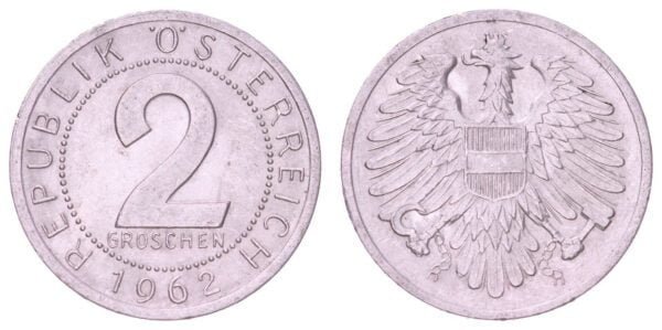 AUSTRIA 2 groschen 1962 VF