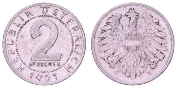 AUSTRIA 2 groschen 1951 VF