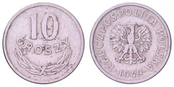 POLAND 10 groszy 1949 VF