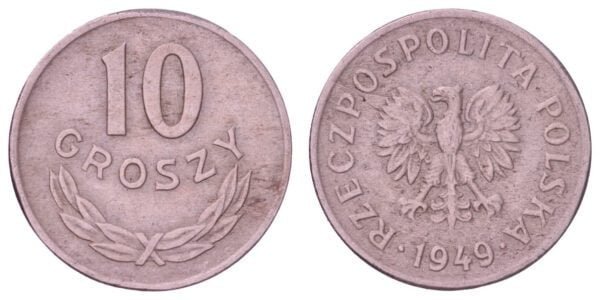 POLAND 10 groszy 1949 VF