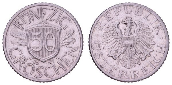 AUSTRIA 50 groschen 1947 VF