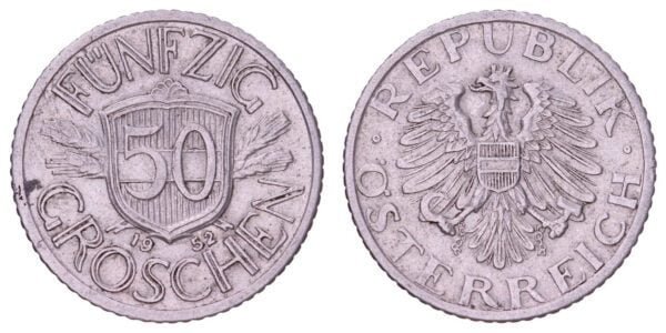 AUSTRIA 50 groschen 1952 VF