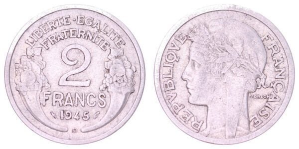 FRANCE 2 francs 1945B VF