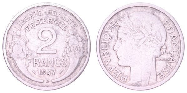 FRANCE 2 francs 1947B VF