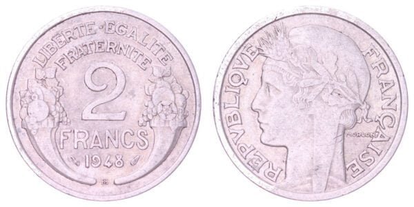 FRANCE 2 francs 1948B VF