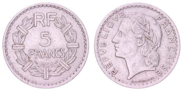 FRANCE 5 francs 1945 VF