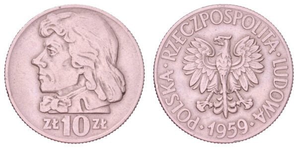 POLAND 10 zlotych 1959 VF