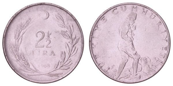 TURKEY 2 1/2 lira 1968 VF