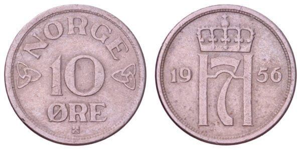 NORWAY 10 ore 1956 VF
