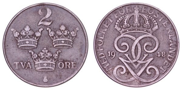 SWEDEN 2 ore 1948 VF