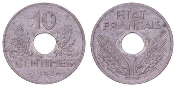 FRANCE 10 centimes 1943 / Vichy regime / WWII issue / UNC-