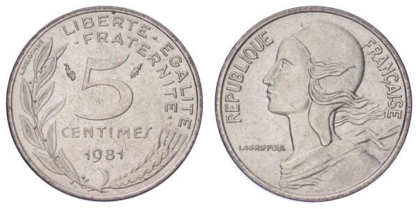 FRANCE 5 centimes 1981 XF+