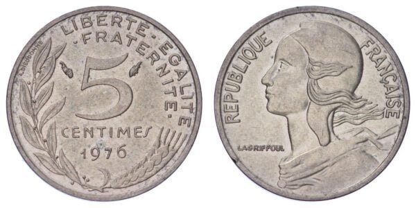 FRANCE 5 centimes 1976 XF+