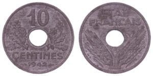 FRANCE 10 centimes 1942 / Vichy regime / WWII issue / XF