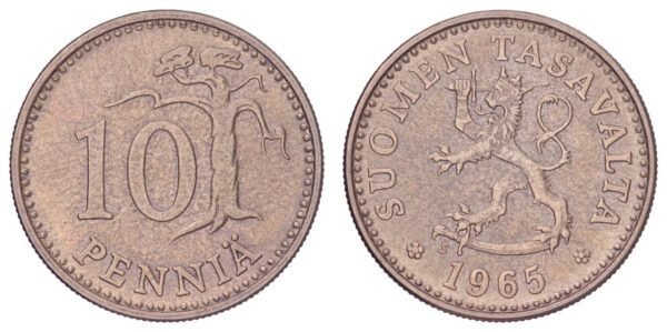 FINLAND 10 pennia 1965 VF+