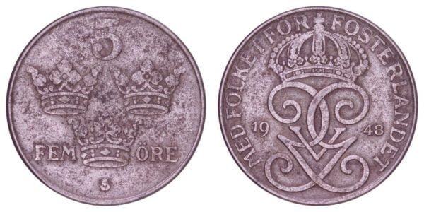 SWEDEN 5 ore 1948 VF-