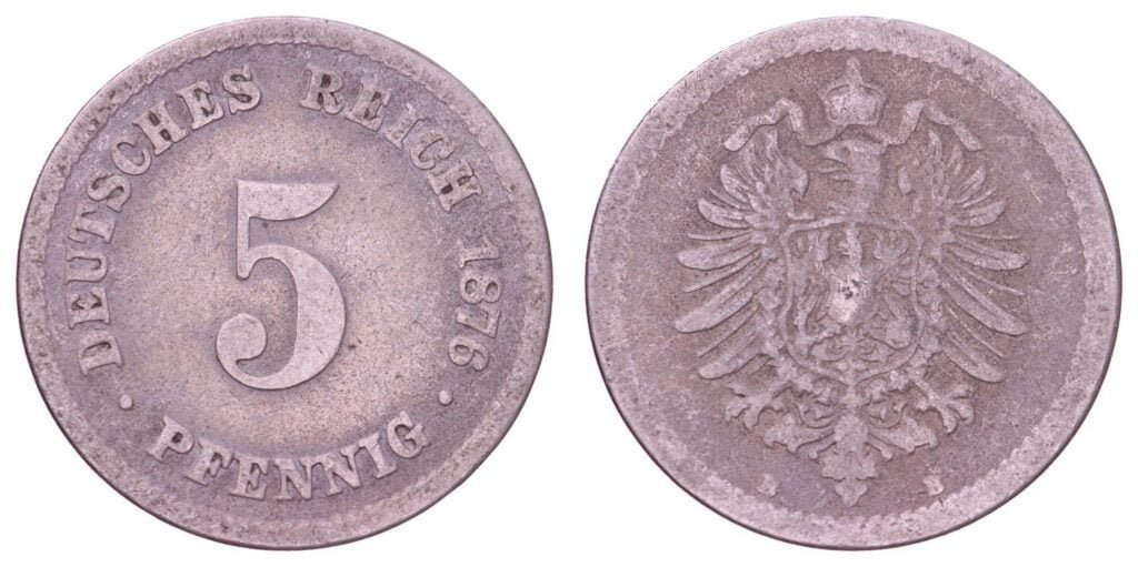 GERMANY 5 pfennig 1876B / Empire / VF-