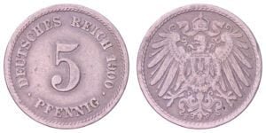 GERMANY 5 pfennig 1900F / Empire / VF