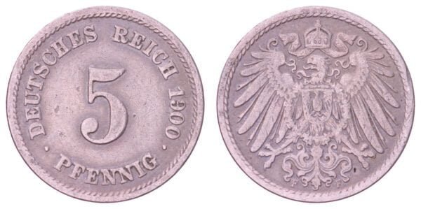 GERMANY 5 pfennig 1900F / Empire / VF