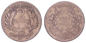 TUNISIA 2 francs 1921 VF-