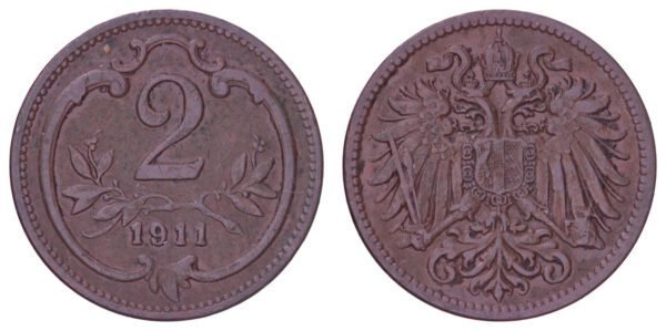 AUSTRIA 2 heller 1911 VF