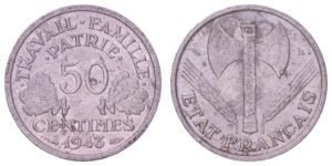 FRANCE 50 centimes 1943 / Vichy regime / WWII issue / VF