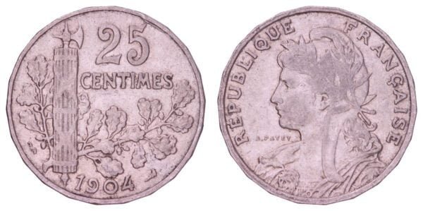 FRANCE 25 centimes 1904 VF+