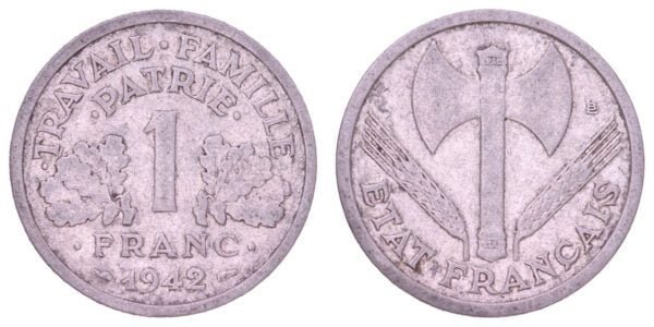 FRANCE 1 franc 1942 / Vichy regime / WWII issue / VF