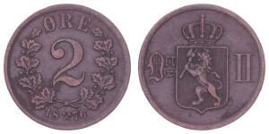 NORWAY 2 ore 1876 VF+