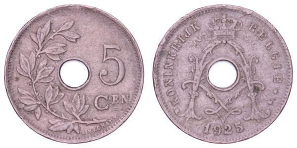 BELGIUM 5 centimes 1925 / Dutch text / VF