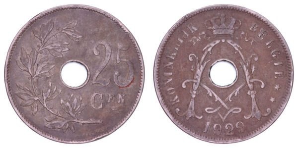 BELGIUM 25 centimes 1929 / Dutch text / VF-
