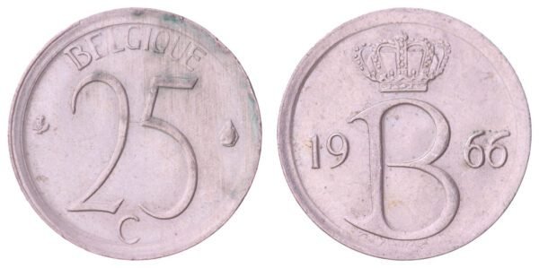 BELGIUM 25 centimes 1966 / French text / XF-