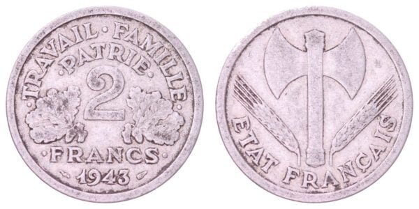 FRANCE 2 francs 1943 / Vichy State / VF