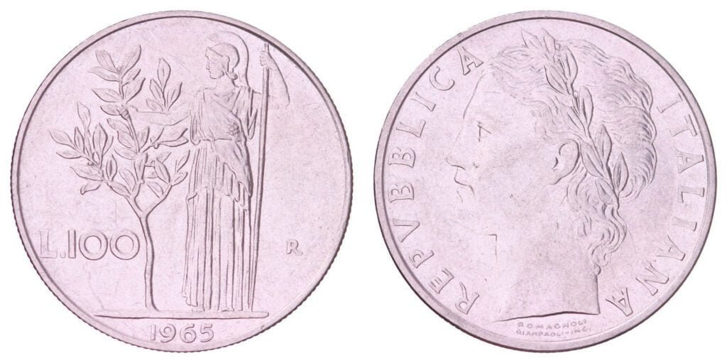 ITALY 100 lire 1965 VF