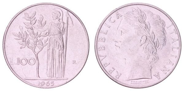 ITALY 100 lire 1965 VF