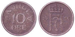 NORWAY 10 ore 1955 VF-