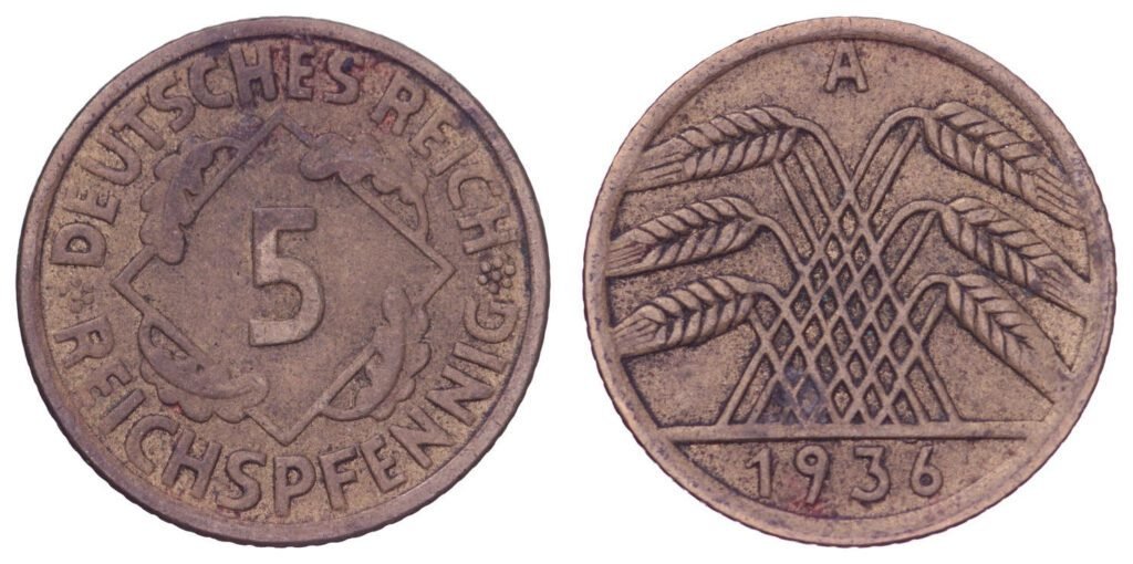 GERMANY 5 reichspfennig 1936A VF