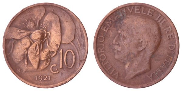 ITALY 10 centesimi 1921 VF-