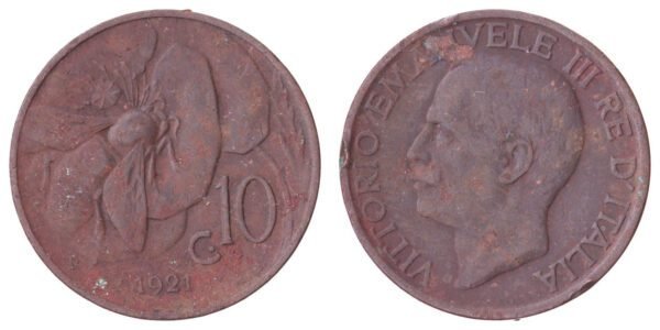ITALY 10 centesimi 1921 VF-